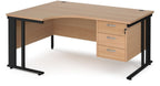 Ledger Maestro 25 Cable Managed Ergonomic Corner Desk with Three Drawer Pedestal, 1600 x 800, left hand, black frame, beech top