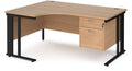 Ledger Maestro 25 Cable Managed Ergonomic Corner Desk with Two Drawer Pedestal, 1600 x 800, left hand, black frame, beech top