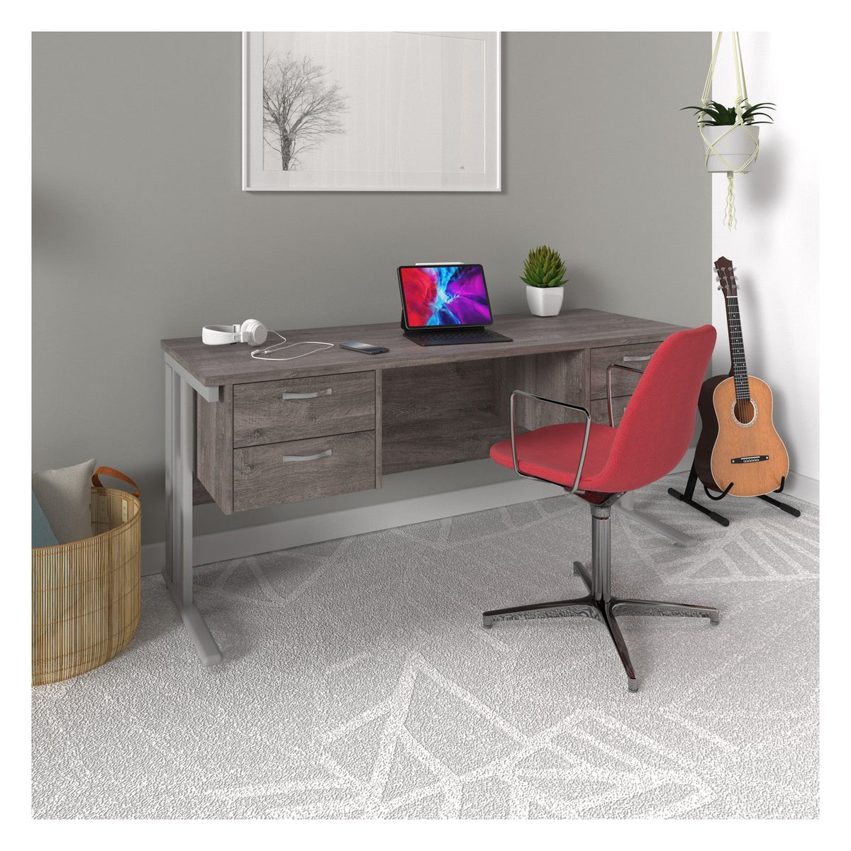 Ledger Maestro 25 Cable Managed Straight Desk with 2 x Three Drawer Pedestals, in an office