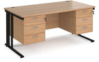 Ledger Maestro 25 Cable Managed Straight Desk with 2 x Three Drawer Pedestals, 1600 x 800, black frame, beech top