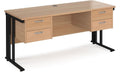 Ledger Maestro 25 Cable Managed Straight Desk with 2 x Two Drawer Pedestals, 1600 x 600, black frame, beech top