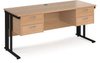 Ledger Maestro 25 Cable Managed Straight Desk with 2 x Two Drawer Pedestals, 1600 x 600, black frame, beech top
