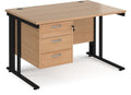 Ledger Maestro 25 Cable Managed Straight Desk with Three Drawer Pedestal, 1200 x 800, black frame, beech top