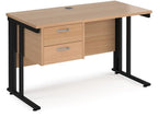 Ledger Maestro 25 Cable Managed Straight Desk with Two Drawer Pedestal, 1200 x 600, black frame, beech top