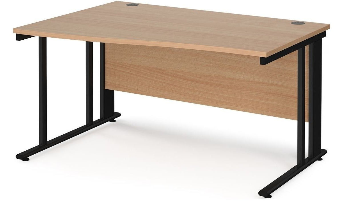 Ledger Maestro 25 Cable Managed Wave Desk, 1400 x 800, left hand, black frame, beech top