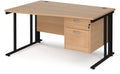 Ledger Maestro 25 Cable Managed Wave Desk with Two Drawer Pedestal, 1400 x 800, left hand, black frame, beech top