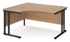 Ledger Maestro 25 Cantilever Ergonomic Corner Desk, 1400 x 800, left hand, black frame, beech top