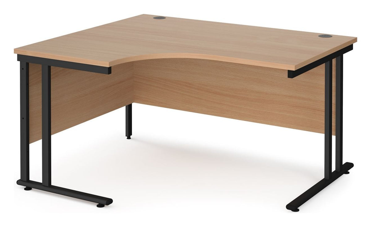 Ledger Maestro 25 Cantilever Ergonomic Corner Desk, 1400 x 800, left hand, black frame, beech top