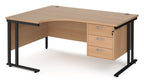 Ledger Maestro 25 Cantilever Ergonomic Corner Desk with Three Drawer Pedestal, 1600 x 800, left hand, black frame, beech top