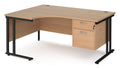 Ledger Maestro 25 Cantilever Ergonomic Corner Desk with Two Drawer Pedestal, 1600 x 800, left hand, black frame, beech top