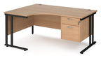 Ledger Maestro 25 Cantilever Ergonomic Corner Desk with Two Drawer Pedestal, 1600 x 800, left hand, black frame, beech top
