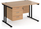 Ledger Maestro 25 Cantilever Straight Desk with Three Drawer Pedestal, 1200 x 800, black frame, beech top