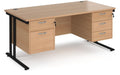 Ledger Maestro 25 Cantilever Straight Desk with Two and Three Drawer Pedestals, 1600 x 800, black frame, beech top