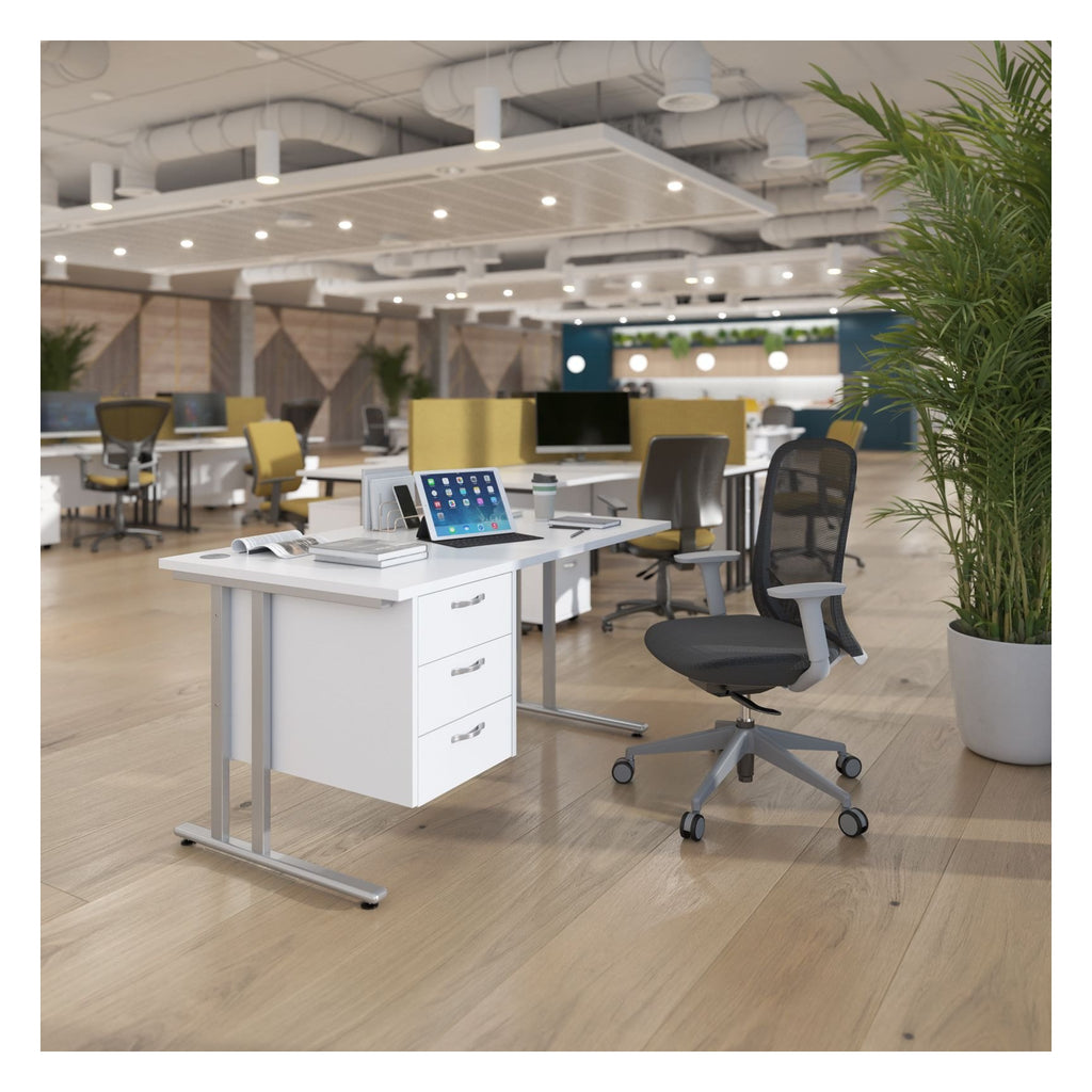 Ledger Maestro 25 Cantilever Straight Desk with Two Drawer Pedestal, in an office