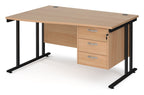 Ledger Maestro 25 Cantilever Wave Desk with Three Drawer Pedestal, 1400 x 800, left hand, black frame, beech top