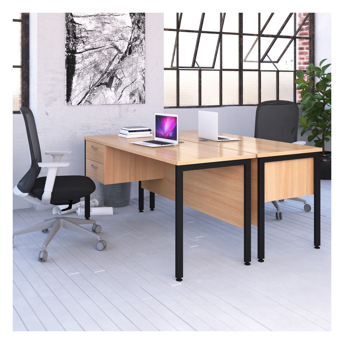Ledger Maestro 25 H Frame Straight Desk, in an office