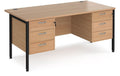 Ledger Maestro 25 H Frame Straight Desk with 2 x Three Drawer Pedestals, 1600 x 800, black frame, beech top