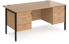 Ledger Maestro 25 H Frame Straight Desk with 2 x Three Drawer Pedestals, 1600 x 800, black frame, beech top