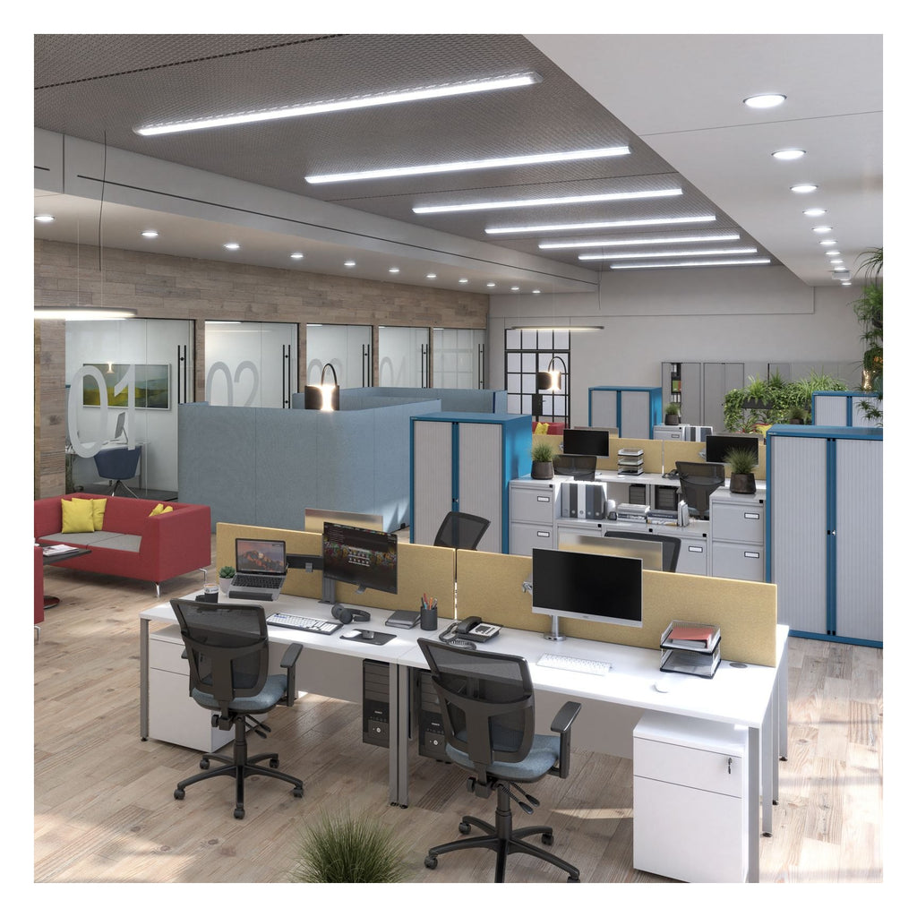 Ledger Maestro 25 H Frame Straight Desk with 2 x Two Drawer Pedestals, in an office