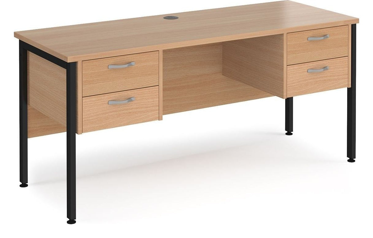 Ledger Maestro 25 H Frame Straight Desk with 2 x Two Drawer Pedestals, 1600 x 600, black frame, beech top