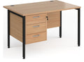 Ledger Maestro 25 H Frame Straight Desk with Three Drawer Pedestal, 1200 x 800, black frame, beech top