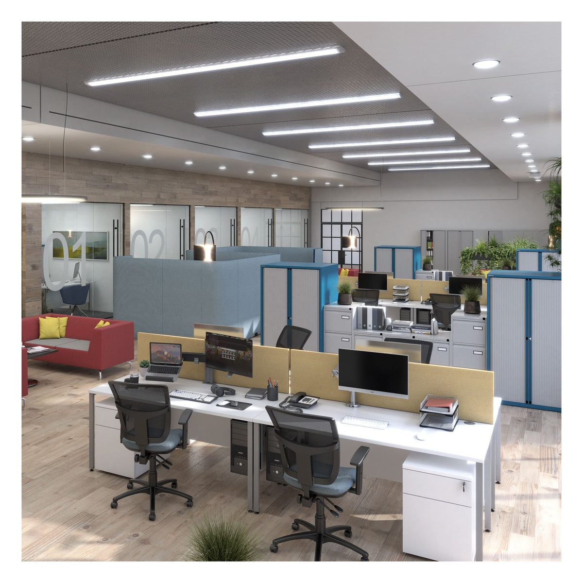 Ledger Maestro 25 H Frame Straight Desk with Two and Three Drawer Pedestals, in an office