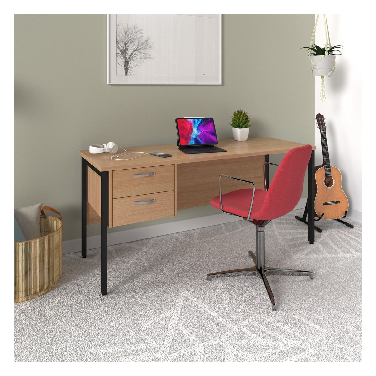 Ledger Maestro 25 H Frame Straight Desk with Two and Three Drawer Pedestals, in an office