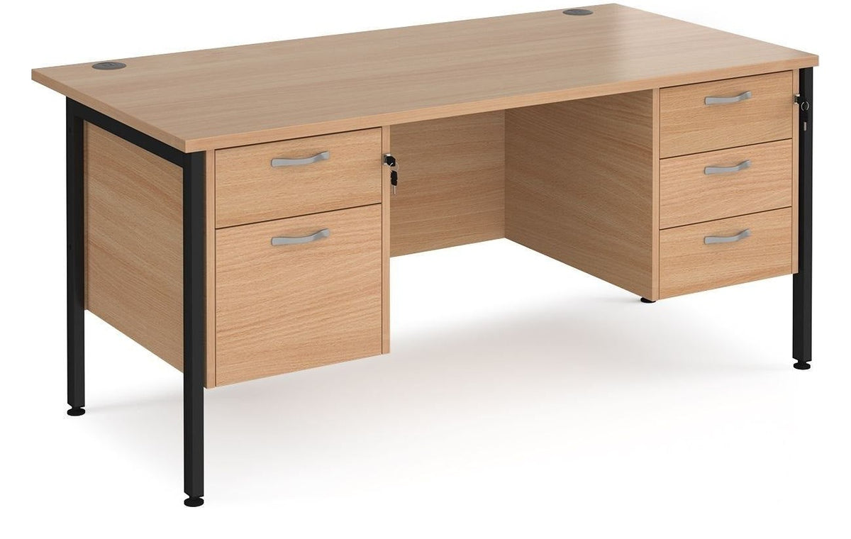 Ledger Maestro 25 H Frame Straight Desk with Two and Three Drawer Pedestals, 1600 x 800, black frame, beech top