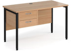Ledger Maestro 25 H Frame Straight Desk with Two Drawer Pedestal, 1200 x 600, black frame, beech top
