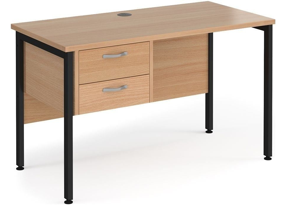 Ledger Maestro 25 H Frame Straight Desk with Two Drawer Pedestal, 1200 x 600, black frame, beech top