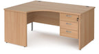 Ledger Maestro 25 Panel End Ergonomic Corner Desk with Three Drawer Pedestal, 1600 x 800, left hand, beech top