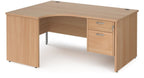 Ledger Maestro 25 Panel End Ergonomic Corner Desk with Two Drawer Pedestal, 1600 x 800, left hand, beech top
