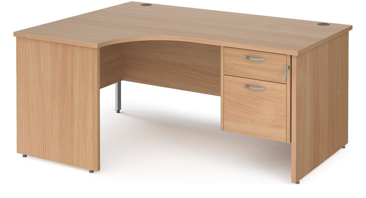 Ledger Maestro 25 Panel End Ergonomic Corner Desk with Two Drawer Pedestal, 1600 x 800, left hand, beech top