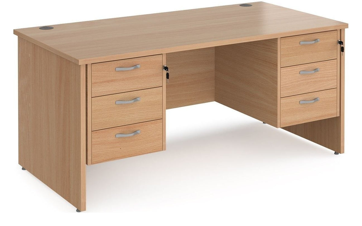 Ledger Maestro 25 Panel End Straight Desk with 2 x Three Drawer Pedestals, 1600 x 800, beech top