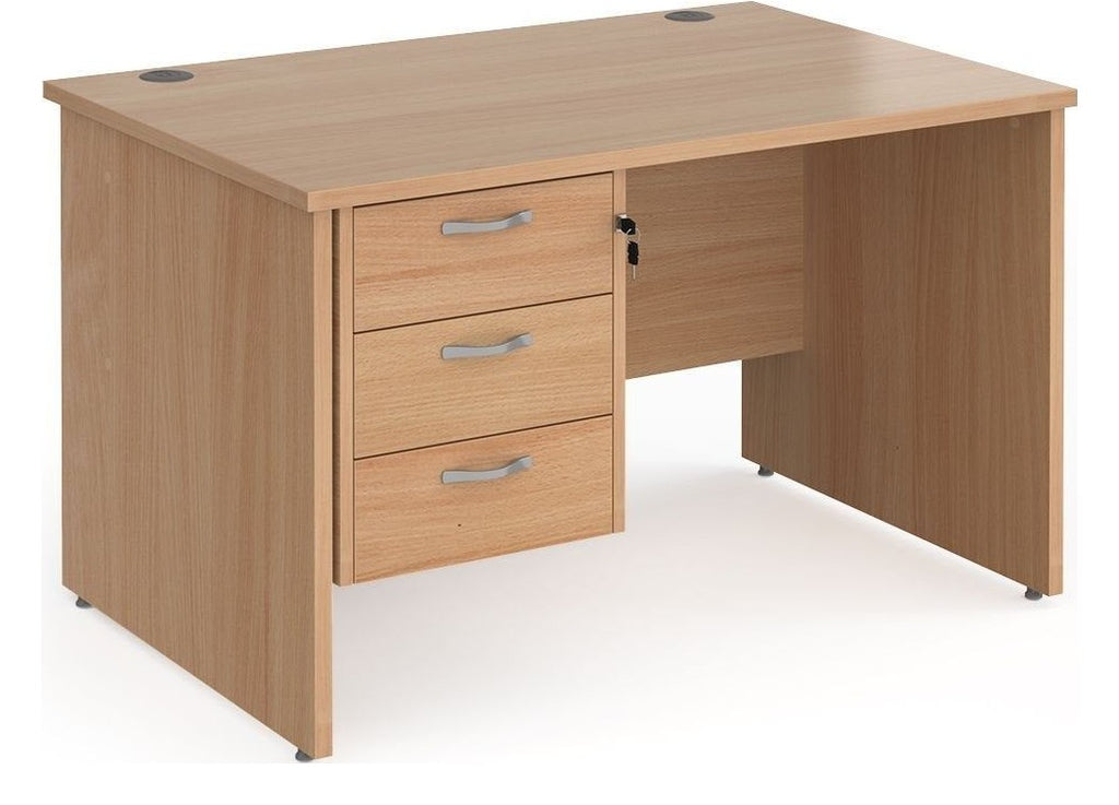 Ledger Maestro 25 Panel End Straight Desk with Three Drawer Pedestal, 1200 x 800, beech top