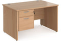 Ledger Maestro 25 Panel End Straight Desk with Two Drawer Pedestal, 1200 x 800, beech top