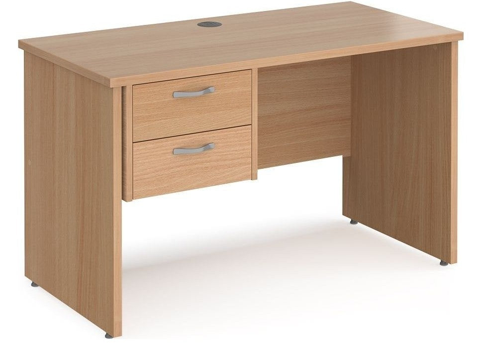 Ledger Maestro 25 Panel End Straight Desk with Two Drawer Pedestal, 1200 x 600, beech top