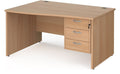 Ledger Maestro 25 Panel End Wave Desk with Three Drawer Pedestal, 1400 x 800, left hand, beech top