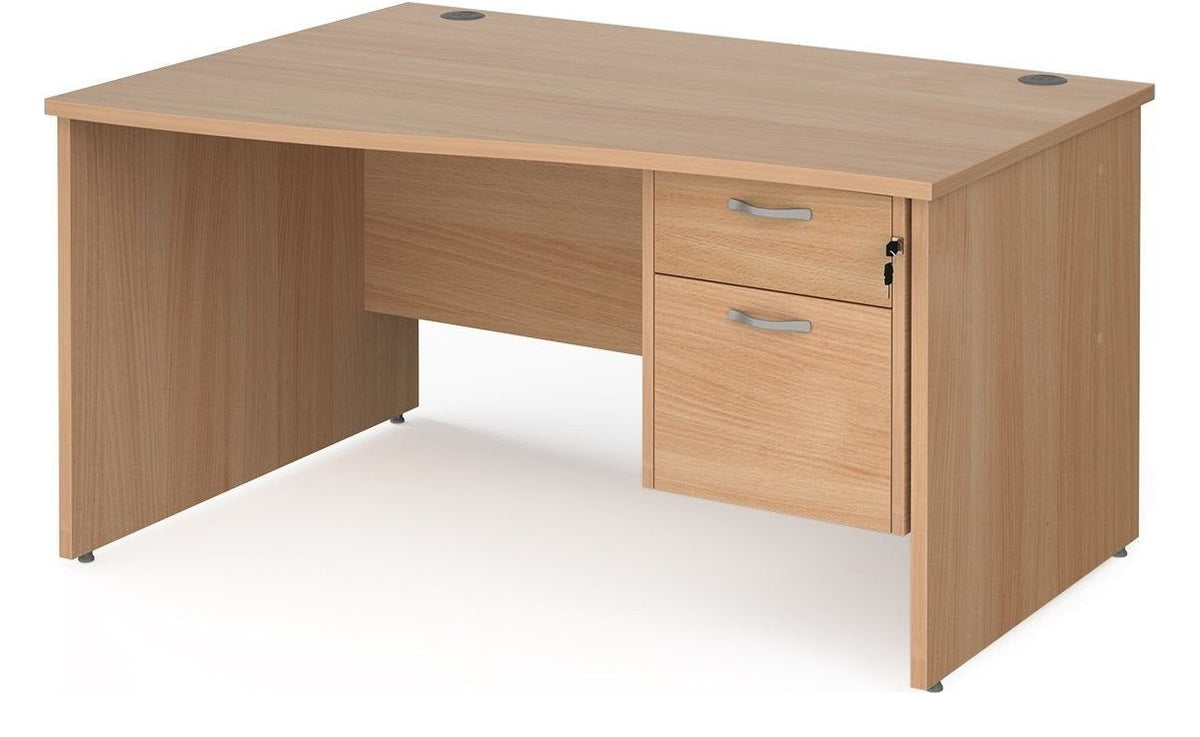 Ledger Maestro 25 Panel End Wave Desk with Two Drawer Pedestal, 1400 x 800, left hand, beech top