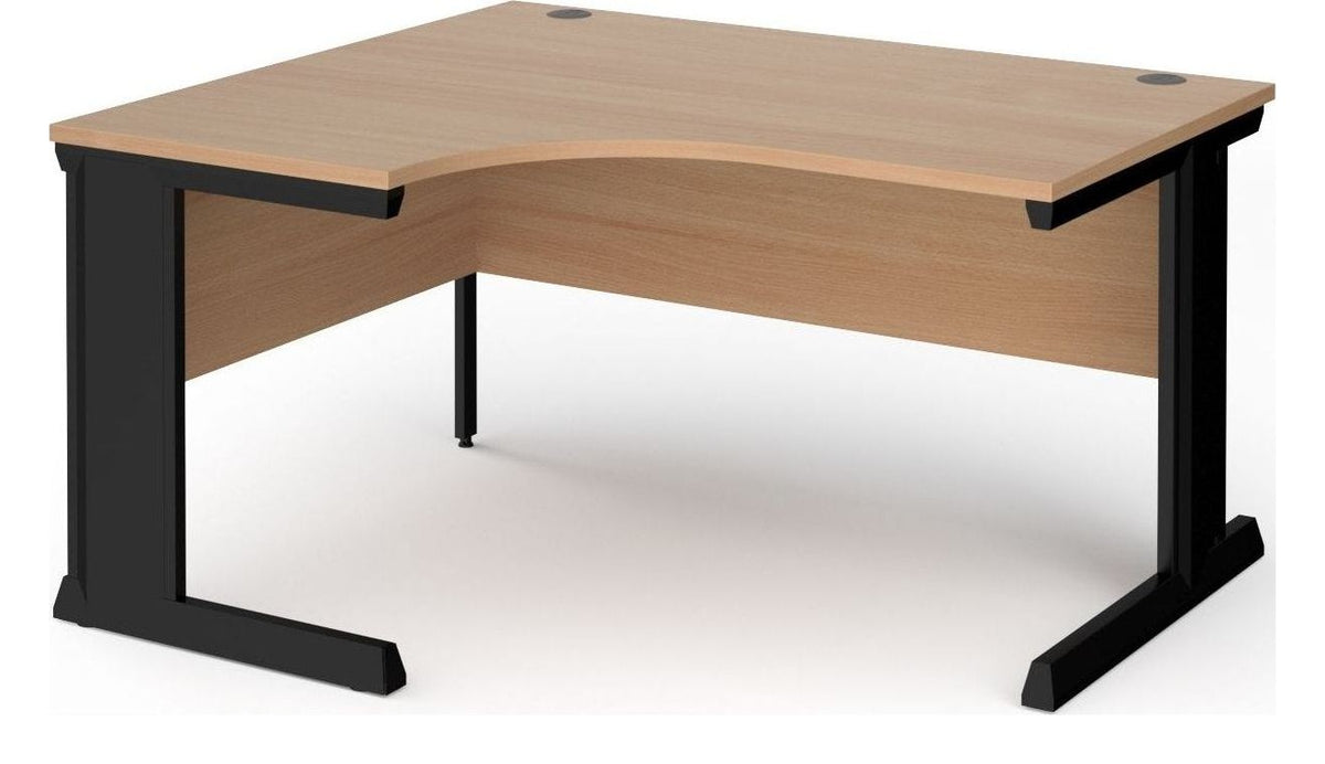 Ledger Vivo Ergonomic Desk, 1400 x 1200, left hand, black frame, beech top