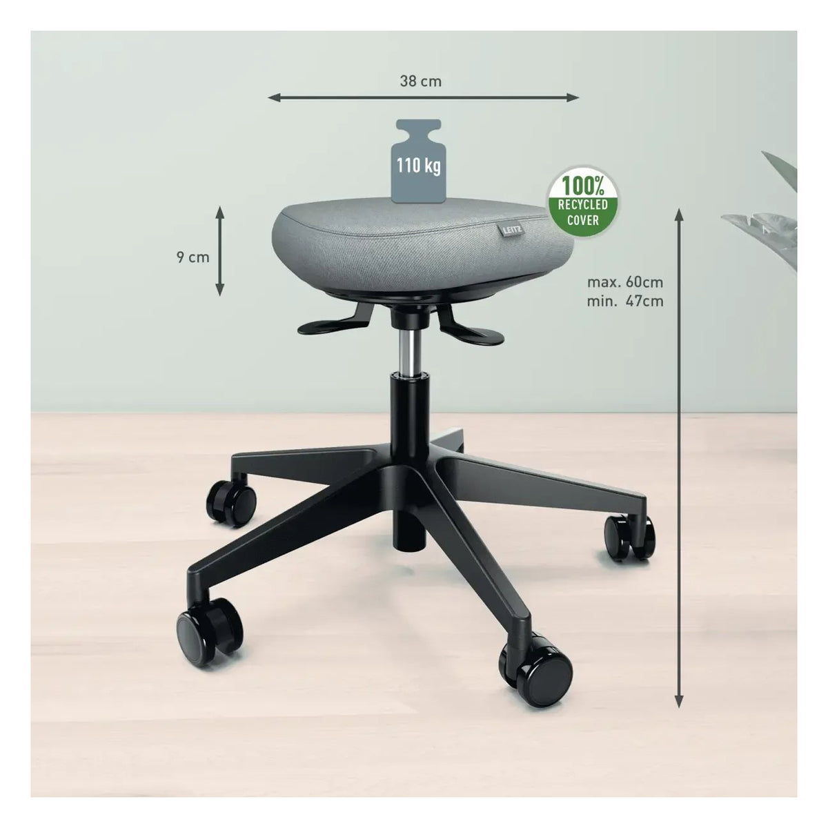 Leitz Ergo Active Sitting Stool with Wheels and Wobble Comfort Seat, view 7