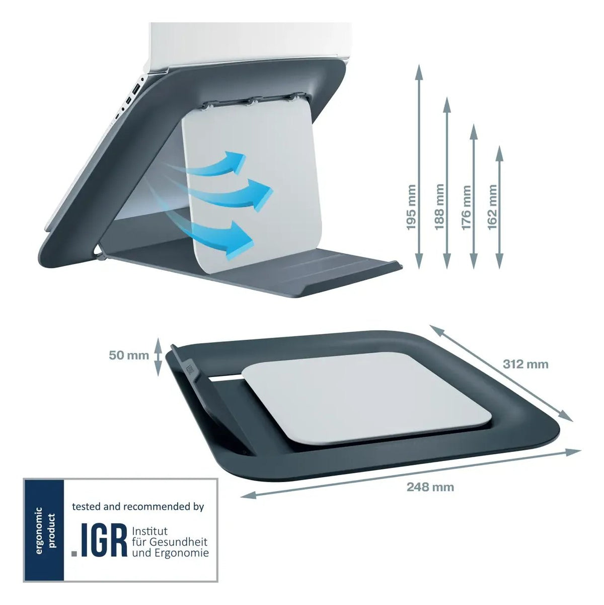Leitz Ergo Cosy Adjustable Laptop Stand, 80% Recycled Plastic, view 15