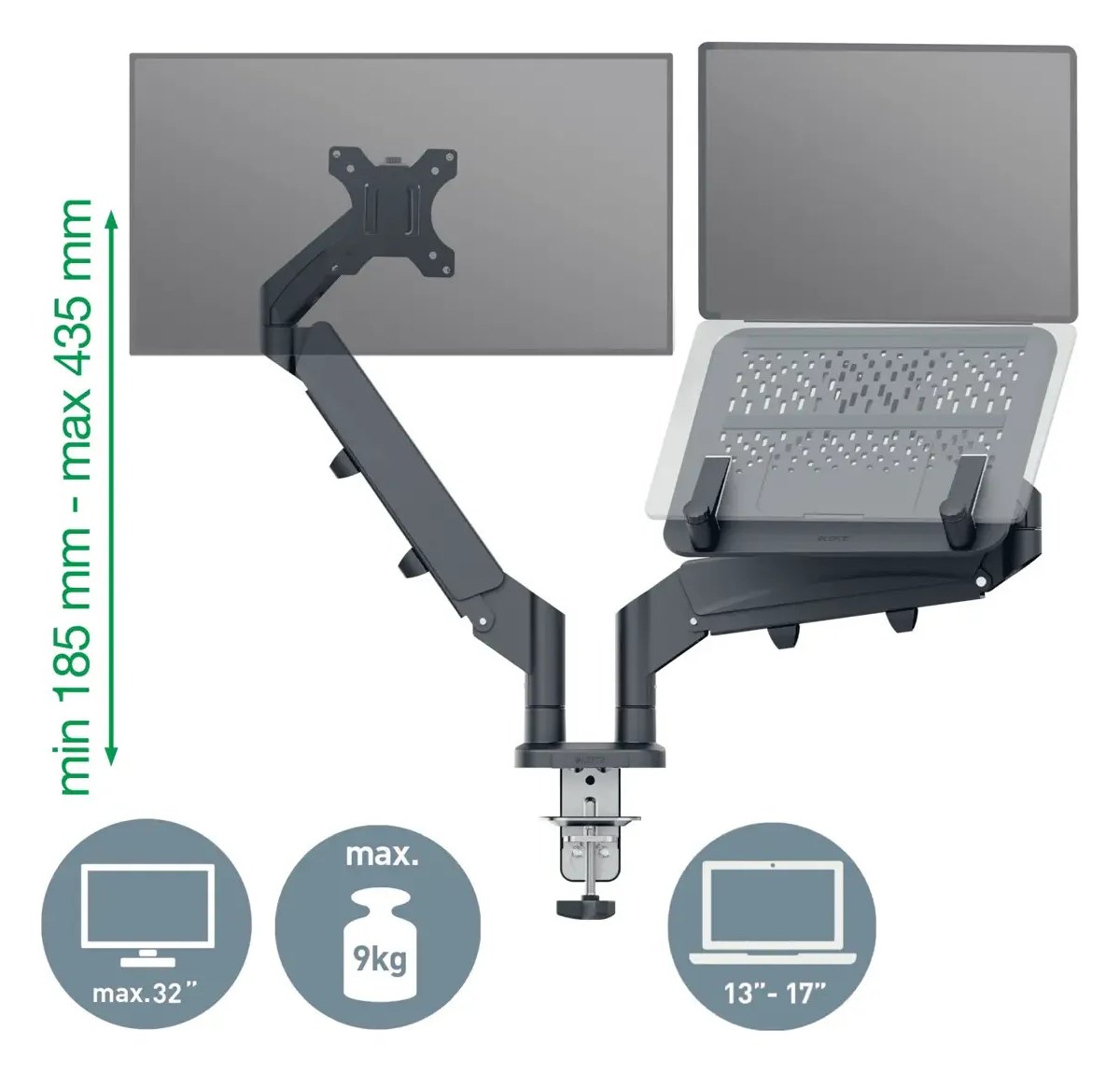 Leitz Ergo Space Saving Dual Monitor & Laptop Arm, view 5
