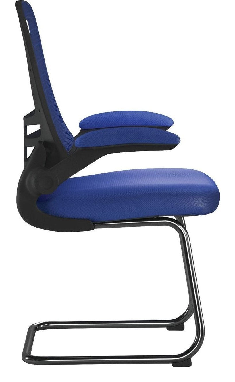 Luna High Back Mesh Cantilever Chair with Black Frame in blue, view 2