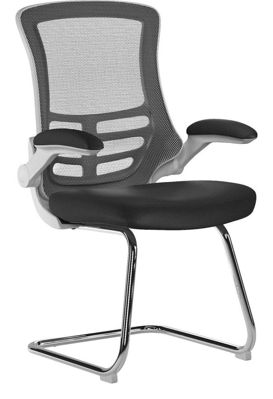 Luna High Back Mesh Cantilever Chair with White Shell in black