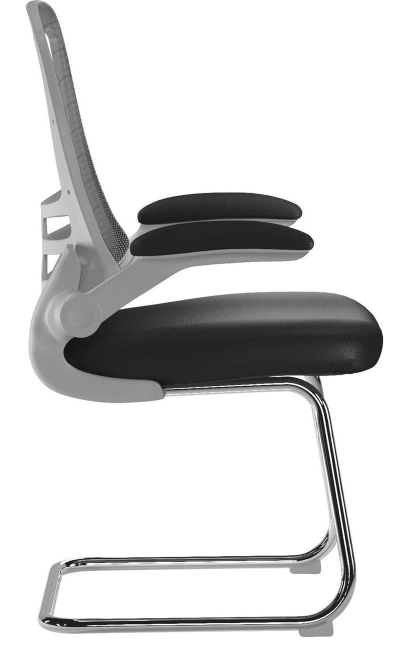 Luna High Back Mesh Cantilever Chair with White Shell in black, view 2
