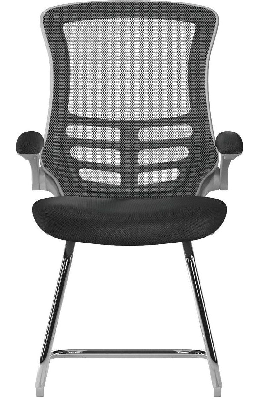 Luna High Back Mesh Cantilever Chair with White Shell in black, view 3