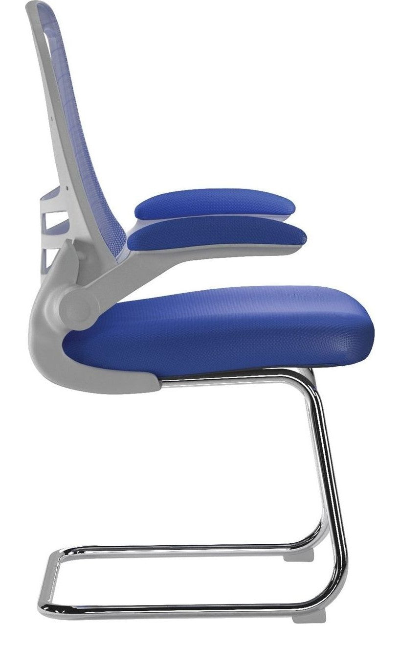 Luna High Back Mesh Cantilever Chair with White Shell in blue, view 2