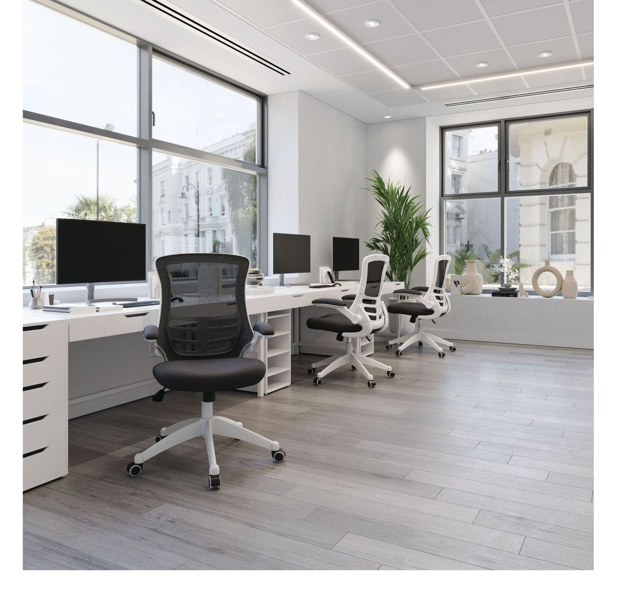 Luna High Back Mesh Chair with White Shell in black, view 5