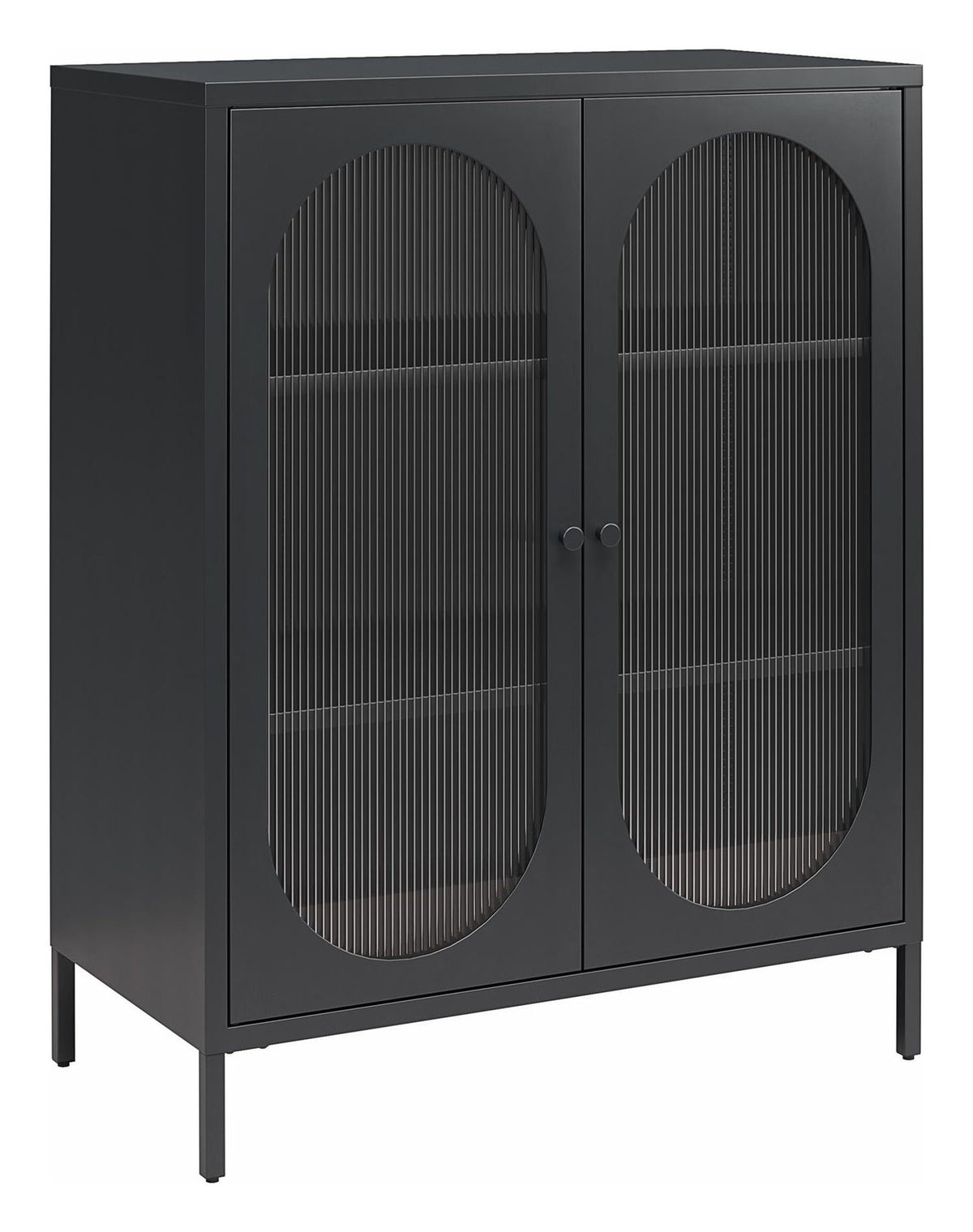 Luna Metal Accent Cabinet with Fluted Glass Doors